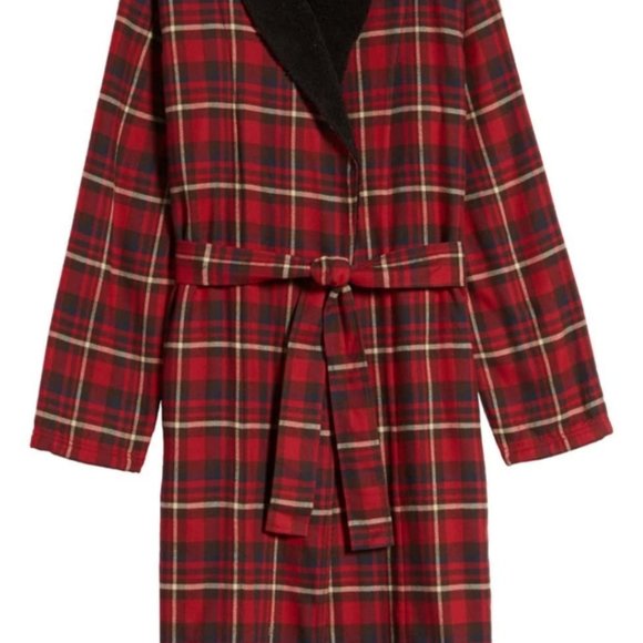 NWT UGG MEN'S KALIB PLAID FLANNEL LINED BATH ROBE RED BLACK M/L - Picture 8 of 8